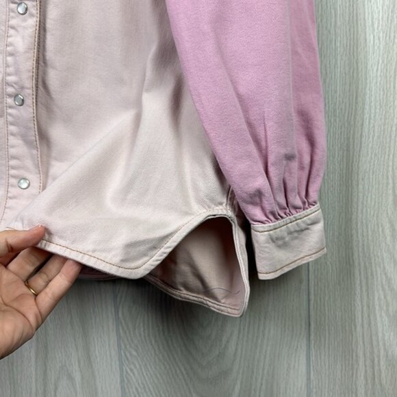 Ganni Womens Oversized Cutline Denim Jacket Top 32 Pink Long Sleeve NEW Button - Picture 5 of 7